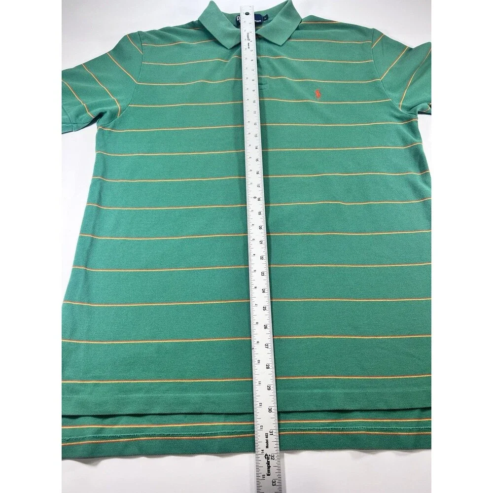 Ralph Lauren Polo Shirt‎ L Green W/ Orange & Yellow Stripes. Thrashed Vtg